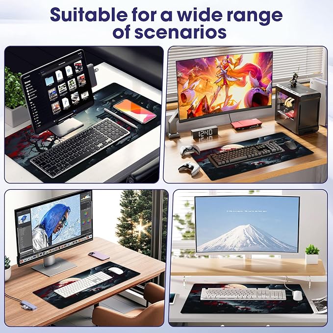 Full Desk Mouse Pad with Stitched Edges, 35.4” x 15.6” Waterproof Surface & Non-Slip Rubber Base – Ideal for Gaming, Office and Home