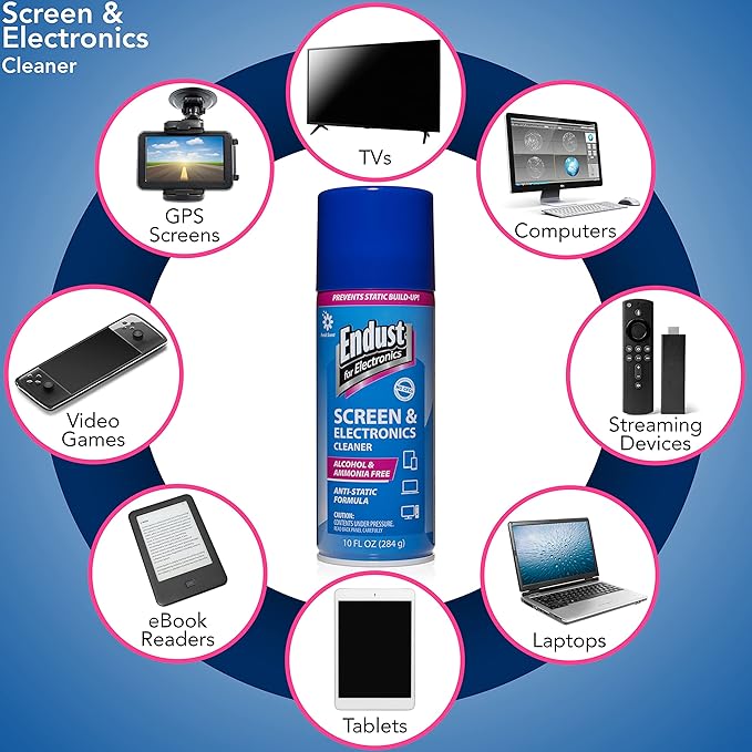 Endust for Electronics; Anti-Static Screen & Electronics Multi-Surface Cleaning Spray; Foaming, Streak & Residue Free; Ammonia & Alcohol Free, Oil & Wax Free; 10 oz. Aerosol (096010)