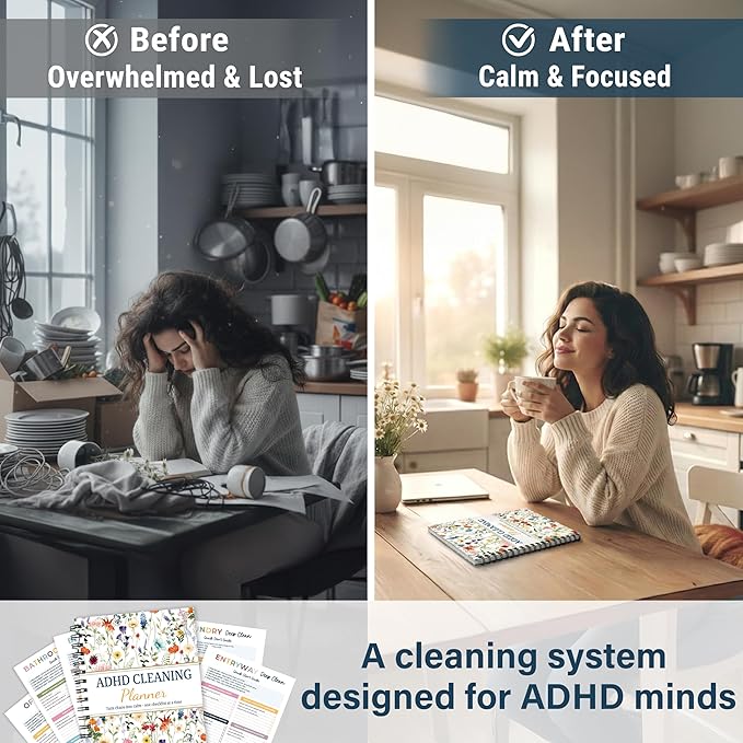 ADHD Cleaning Planner - Daily, Weekly & Monthly Cleaning Checklist Organizer for Adults & Teens, Break Chores Into Small Wins, Glossy Erase Checklists - Planning Pages (version 2)