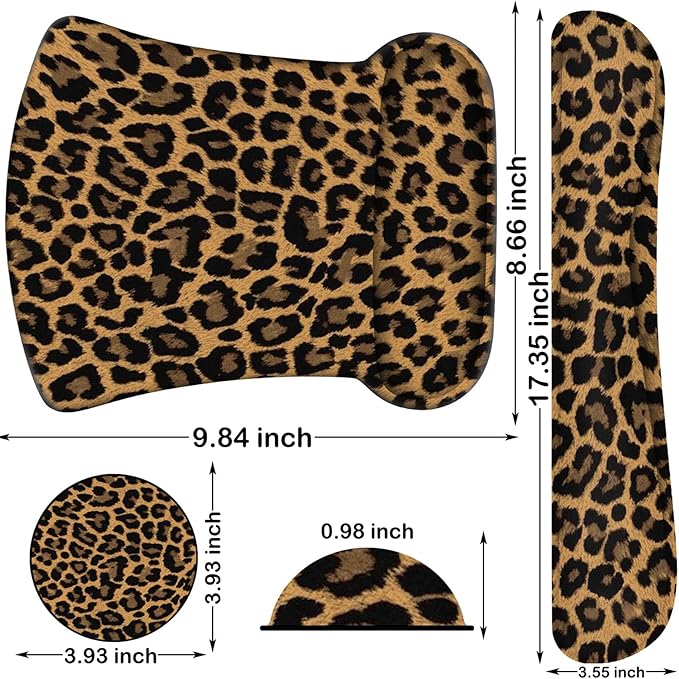 Ergonomic Mouse Pad, Mouse Wrist Rest Pad + Keyboard Wrist Rest Pad + Coaster, Made of Memory Foam, Easy to Use and Relieve Wrist Pain, Computer, Games, Office, Home - Leopard Print