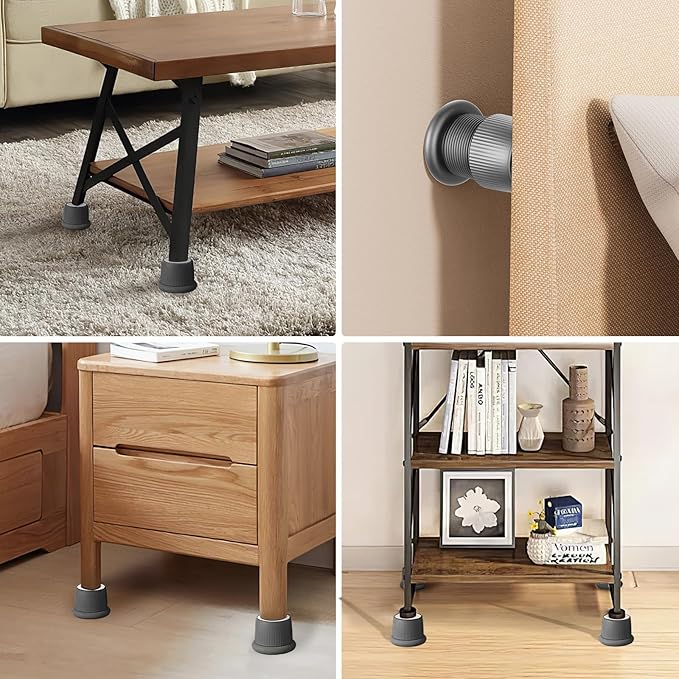 1.6-2.6 Inch Adjustable Bed Risers, Durable ABS & Anti Slip Bed Stoppers for Headboard, Suitable for Small Furniture Risers, Such As Table Risers, Chair Risers, Desk Leg Riser, Gray 4 Pack