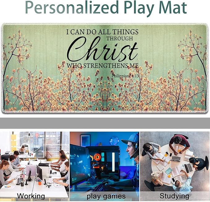 Large Gaming Mouse Pad + Keyboard Wrist Rest + Wrist Support + Coaster Set, Memory Foam Ergonomic for Easy Typing, XXL Extended Gaming Mouse Pad Table Pad - Sakura Philippians 4-13