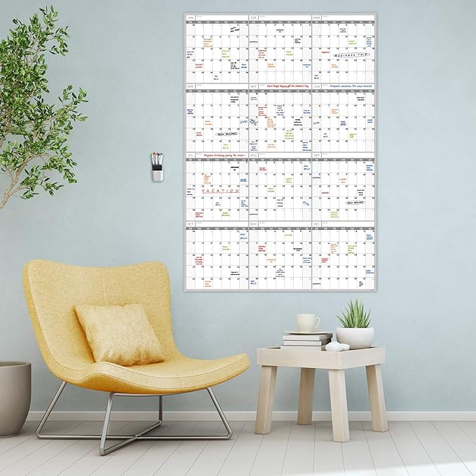 2026 Large Dry Erase Wall Calendar - 52x36 Inches - Blank Undated Yearly Calendar - Whiteboard Premium Laminated Planner - Reusable Laminated Office Jumbo 12-Month Calendar (Vertical)