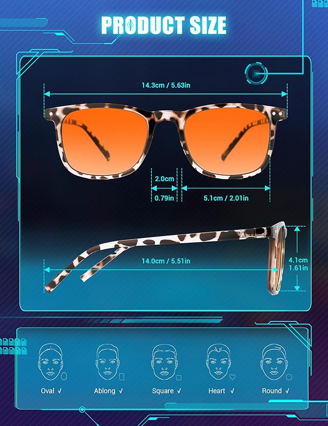 TIJN Sleep Glasses Blue Green Light Blocking Dual AR Coatings Amber Lens for Computer Gaming Screen Fatigue & UV Protection