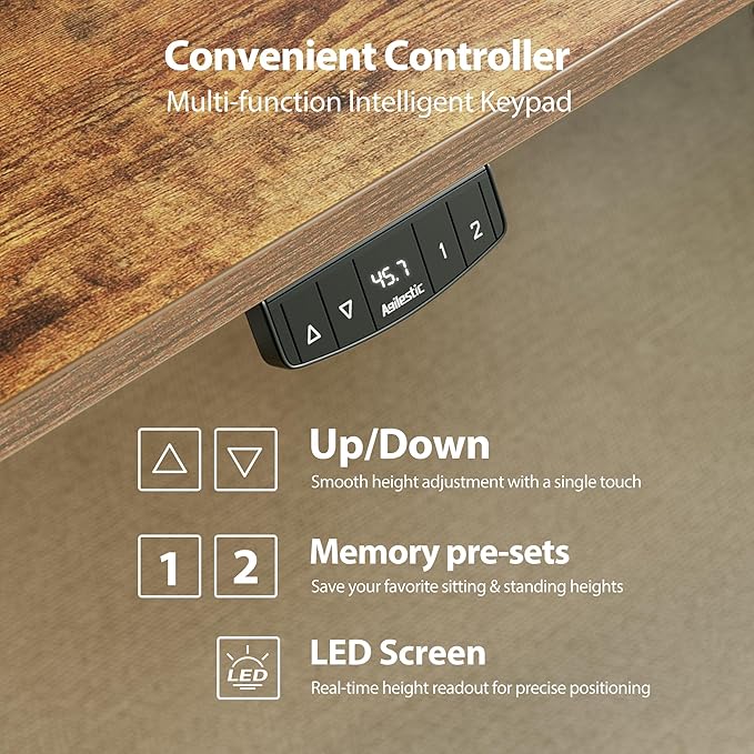 Agilestic Electric Standing Desk, Height Adjustable Desk, 63 x 35 Inch Sit Stand up for Work Office Home, L Shaped Ergonomic Rising Computer Table with Memory Preset, Rustic Brown