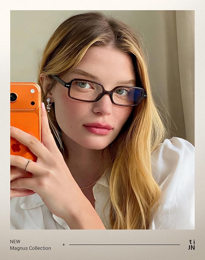 TIJN Magnus Square Blue Light Blocking Glasses for Women Men,Rectangular Computer Glasses for Gaming Work Screen Use,TR90