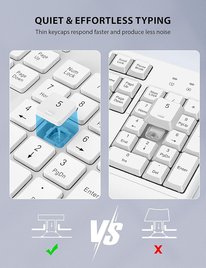 Wireless Keyboard and Mouse Combo - Full-Sized Ergonomic Keyboard with Wrist Rest, Phone Holder, Sleep Mode, Silent 2.4GHz Cordless Keyboard Mouse Set for PC, Laptop - Trueque (Pure White, 1 Pack)