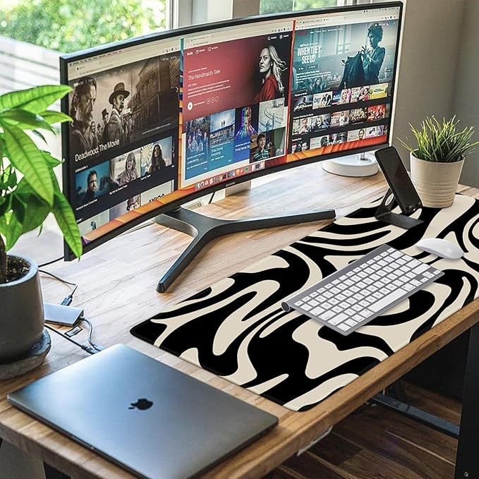 iCasso Desk Mat, XXL Large Gaming Mouse Pad, Anti-Slip Rubber Base Mousepad with Stitched Edges, Keyboard Mouse Mat Big Desk Pad for Work, Game, Office, Home, Zebra Black