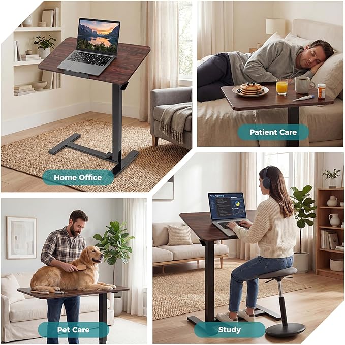 OLIXIS Mobile Standing Desk, Height-Adjustable Computer Cart with Pneumatic Lift, Portable Computer Workstation Cart for Bed, Couch, Office, Sofa, White