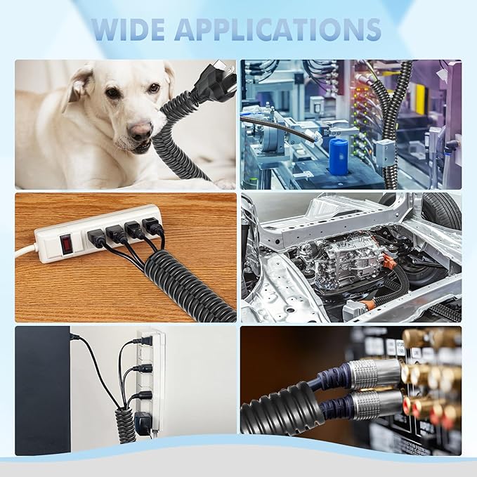 Automotive Wire Loom Flame Retardant Split Wire Loom Tubing Assortment Wiring Loom Kit Plastic Cover Electrical Covering Conduit Protective Wire Wrap Cable Sleeves Black 1/4", 1/2", 3/8" x 60 Ft
