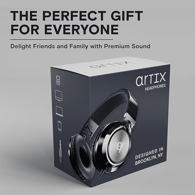 ARTIX CL750 Wired Headphones with Mic & Volume Control — Noise Isolating On-Ear Headphones for Computer and Laptop Wired, Plug in Corded Headphone with Wire (Foldable, Aux Jack 3.5mm)