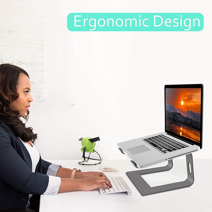 Orionstar Ergonomic Laptop Stand, Premium 5mm Aluminum Riser for 10-15.6 Inch Notebook Computer, Tool-Free Detachable Elevator Holder for Desk Office, Sturdy Riser for Eye-Level Neck Relief, Grey