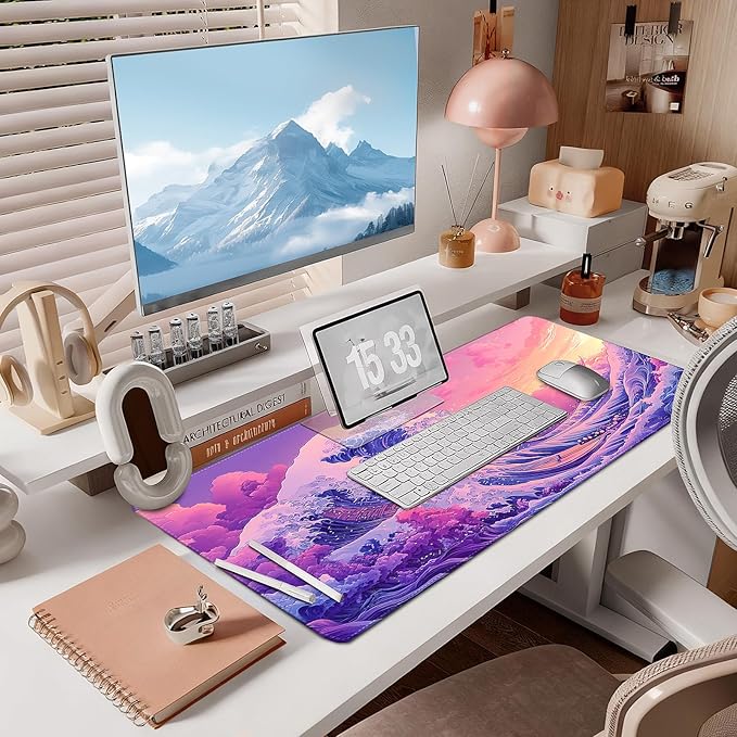 Mouse Pad Gaming - Desk Mat for Keyboard and Mouse - Japanese Sea Wave Large Mouse Pads for Desk, Desks Pad(35.4" X 15.7") with Non-Slip Base, Kanagawa Gaming Mousepad for Game, Office and Home