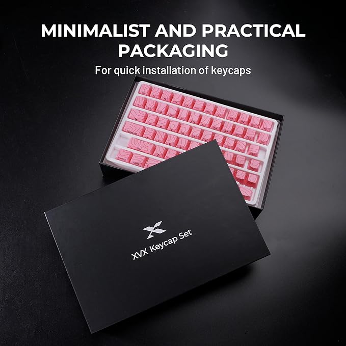 XVX Pink Topographic Keycaps with IMD Tech, Shine Through Custom Keycap 60 75 100 Percent, Lines Backlit Keycap Set, OEM Profile, Side Printed Keyboard Key caps for Keyboards(Only Keycaps)