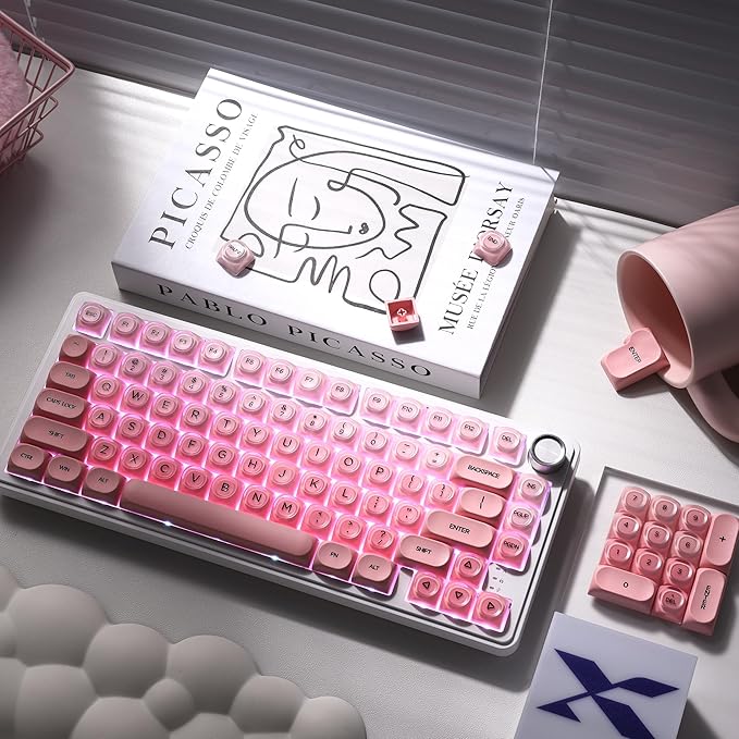 OHY PBT Keycaps, XVX Pink Jelly HOA Profile Key Cap, 132-Key Cute Custom Keycaps (for Mechanical Keyboards with Cherry/Gateron MX Switches)-Blush Pink