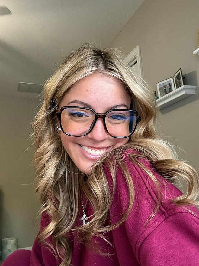 VISOONE Oversized Blue Light Blocking Glasses with Chic Square TR90 Frame and Metal Temple for Women Men REMY