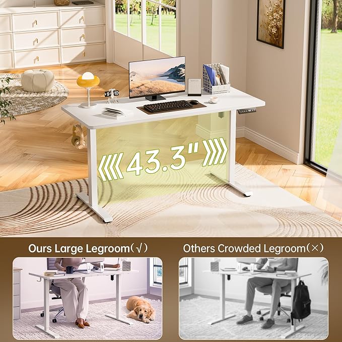 Veken 63x23.6 Inch Large Electric Standing Desk, Heights Adjustable,Sit to Stand Up, Work Home Office Computer Table for Walking Pad, Wooden Desktop Desks, White