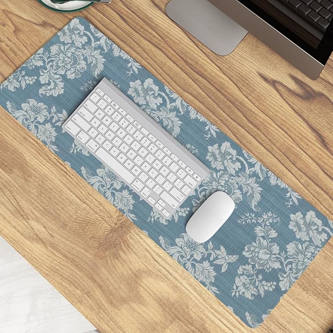 Blue Chinoiserie Mouse Pad,Vintage Blue and White Floral Desk Mat,Big Large Vintage Floral Preppy Trendy Mouse Pad,Girly Gaming Mousepad,Girly Laptop Desk Mat for Dorm Home Office,31.5x11.8In