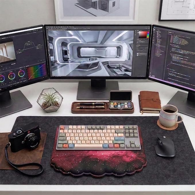 Computer Keyboard Stand Pad with Wrist Rest Dark Pink Cloud Keyboard Pad Support with Comfortable Black Galaxy Stars Wrist Pad Cute Girl Ergonomic Tilted Keyboard Riser Holder for Desktop Office Home