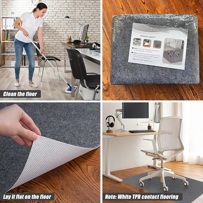 Sycoodeal Office Chair Mat for Hardwood Floor,Office Computer Gaming Chair Mat for Tile Floor,Large Floor Protector Rug,Anti-Slip,Easy to Clean,Grey(40"x48")