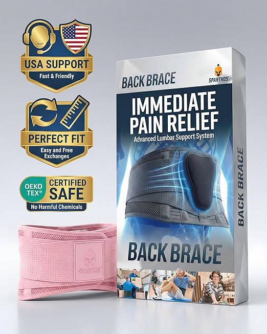 Sparthos Women's Back Brace for Lower Back Pain - Pink Lumbar Support Belt for Sciatica Relief - Breathable Lower Back Brace for Women - Fits 38–44″ Waist (Medium)