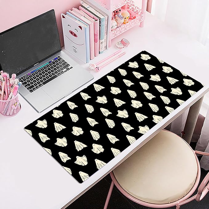 EOBTAIN Halloween Gaming Mouse Pad,Cute Ghost Large Desk Mat for Keyboard and Mouse,XXL Extended Computer Mat Non Slip Rubber Base,Waterproof Mousepad for Office,Desk Protector,31.5x15.7 Inch,Black