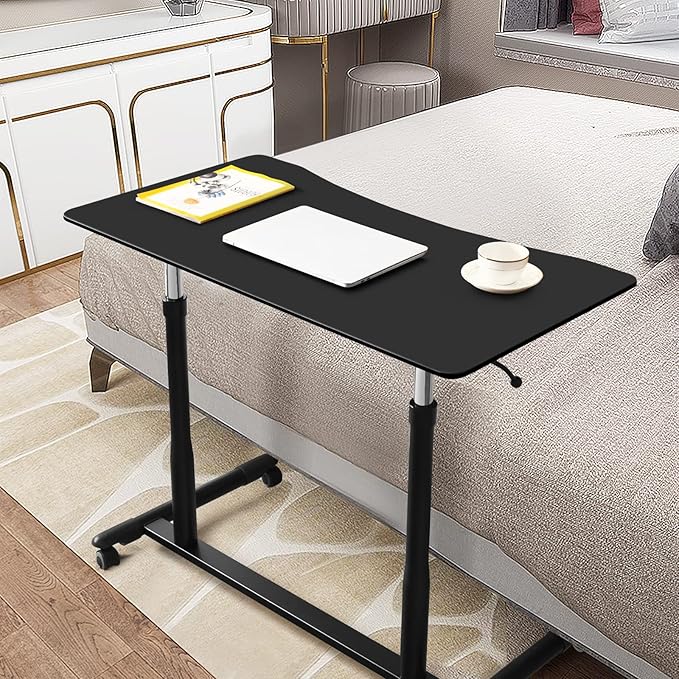 COSTWAY Mobile Height Adjustable Standing Desk, Compact Pneumatic Sit to Stand Computer Desk w/Lockable Casters, Ergonomic Rolling Laptop Table w/Steel Frame for Home Office (Black)