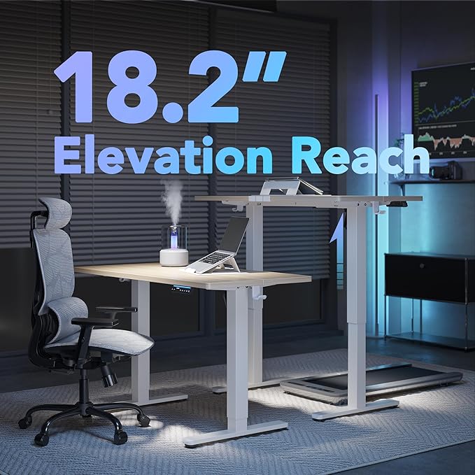 HUANUO 48" AI Smart Standing Desk with App-Synced Sedentary Reminders, Electric Height Adjustable Desk with Body-Data Ergonomic Presets, Voice Control Alexa/Google/Siri, 3 Memory Settings Table, Black