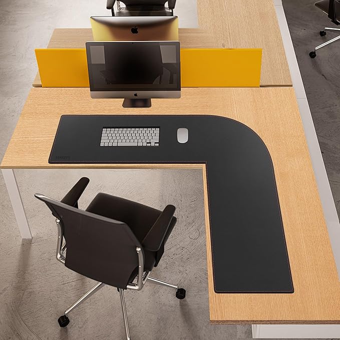 ZORESYN L Shaped Desk Mat 43.3"(L) x 43.3"(L) x 13"(W), Mouse pad for Corner Desk, Computer Corner Desk Pad, Writing Desk Pad Protector, Large Waterproof PU Leather Corner Mousepad - Black