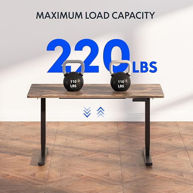 Stand Up Desk 3 Stages Dual Motor Electric Standing Desk 48x30 Inch Whole-Piece Board Height Adjustable Desk Electric Sit Stand Desk(Black Frame + Special Walnut Desktop, 2 Packages)
