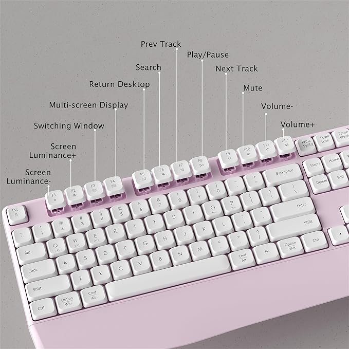 Wireless Bluetooth Keyboard, Ergonomic Wireless Keyboard with Wrist Rest, 2.4GHz & Bluetooth Dual-Mode Compatibility for PC, Laptop, Windows, Mac, and More (White Pink)