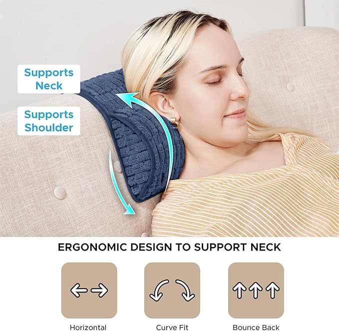 WdFour Headrest, Neckroll Pillow, Support Cushions for Neck, Back or Foot for Sofas, Recliners, Office Chairs, Massage Chairs, Neck Pain Relief and Cervical Support. (Navy Blue, 17" Wx2.7 D)