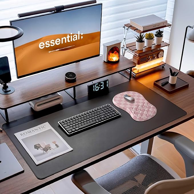 Ergonomic Mouse Pad with Wrist Rest,Slope Design for Pain Relief,Pink Mousepad with Reinforced Memory Foam & Non-Slip Base for Office Desk/Gaming