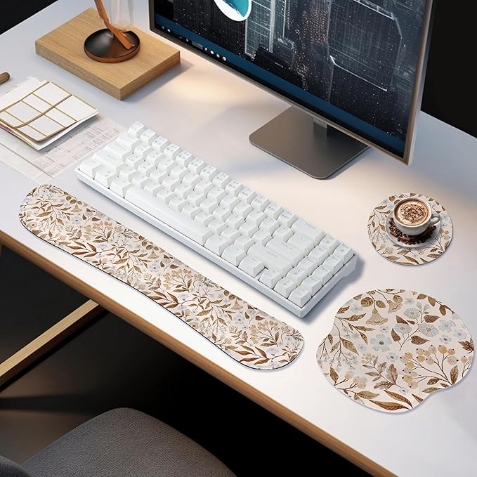 RICHEN Mouse Pad and Keyboard Wrist Rest, 3-in-1 Computer Mousepad and Coaster Set, Non-Slip Keyboard Wrist Rest and Mouse Pad Set Ergonomic Design (YKMWR-59)