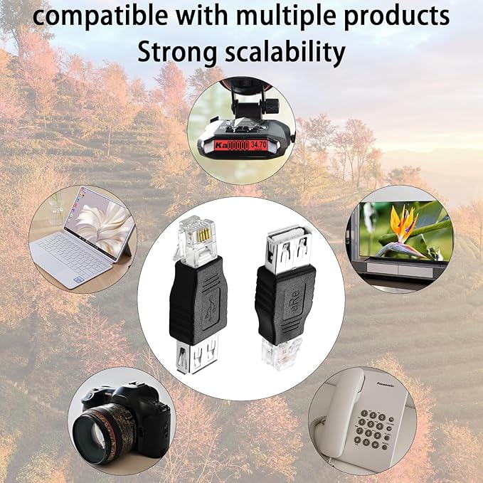 RJ11 to USB Telephone line Adapter, Telephone line fax Machine Modem Test Connector 6P4C Male to USB Female Port Adapter(2Pack