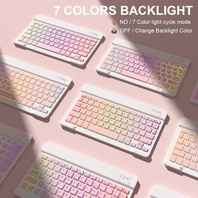 for iPad 11th 10th Generation Case with Keyboard 10.9 Inch 7Color Backlit Detachable Wireless BT Keyboard Folio Protective Case with Pen Holder for New iPad 10th Generation 2022 (Pink)