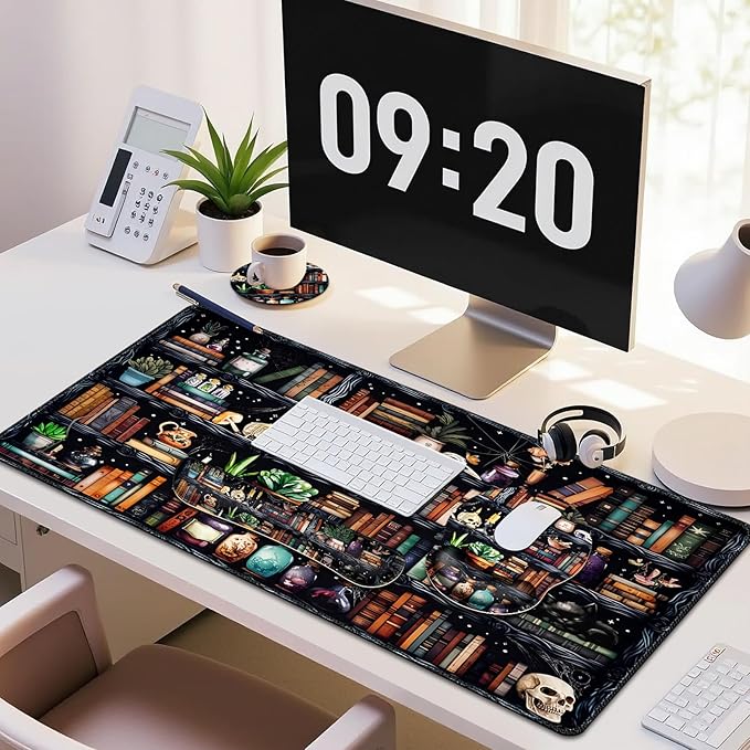 Forest Library Books Mouse Pad, XXL Large Desk Mat Extended Nature Aesthetic Deskpad, 4 PCS Non-Slip Rubber Base Computer Mouse Pads for Work, Game, Office, Home Decor Gift I Magic Plants Bottles