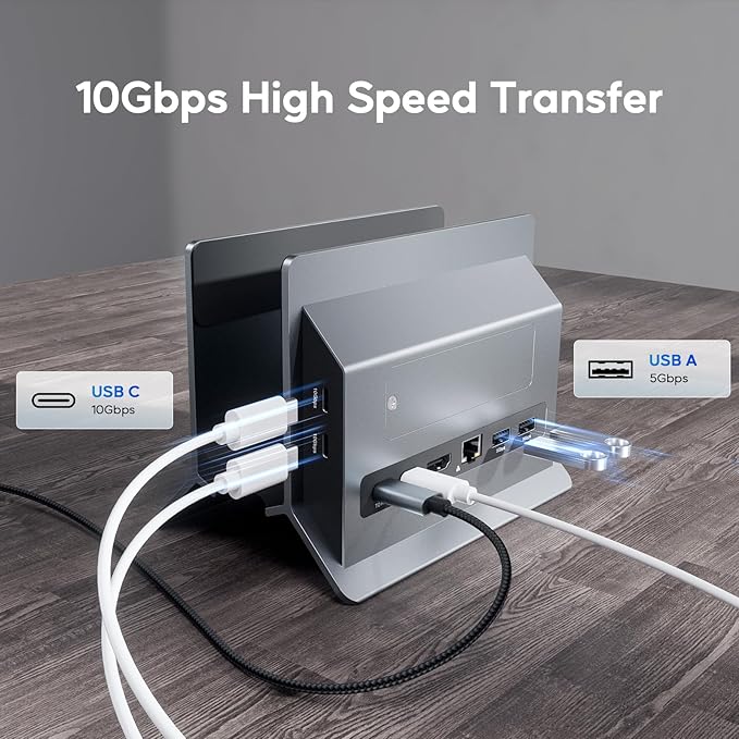 Vertical MacBook Docking Station, PULWTOP Docking Station for Mac mini with M.2 NVMe case for MacBook Pro/Air, 4K@60Hz HDMI, 2USB C 10Gbps, SD/TF, 100W PD, RJ45, 2 USB A for Windows Laptops