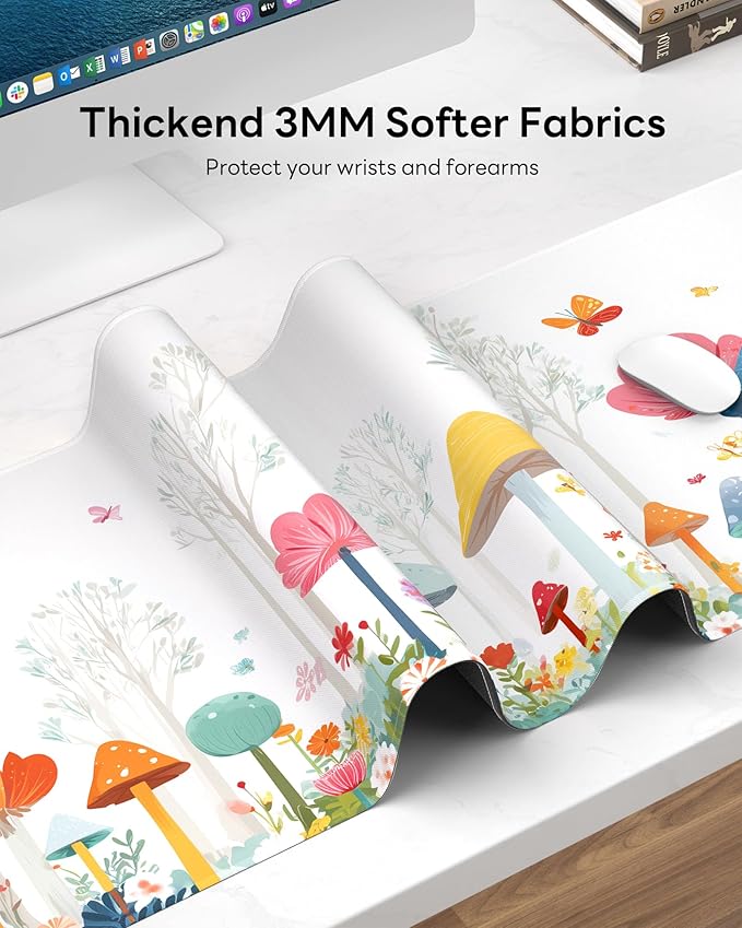 Floral Mouse Pad, 31.5 x 11.8 Large Desk Mat with Stitched Edges & Non-Slip Base, Mousepad for Office, Home, Work, Spring Flower