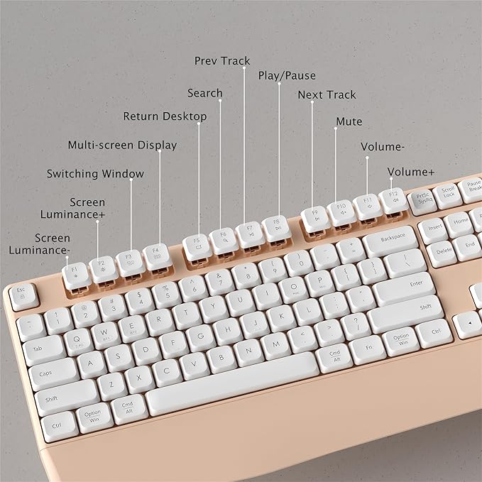 Wireless Bluetooth Keyboard, Ergonomic Wireless Keyboard with Wrist Rest, 2.4GHz & Bluetooth Dual-Mode Compatibility for PC, Laptop, Windows, Mac, and More (White Milk Tea)