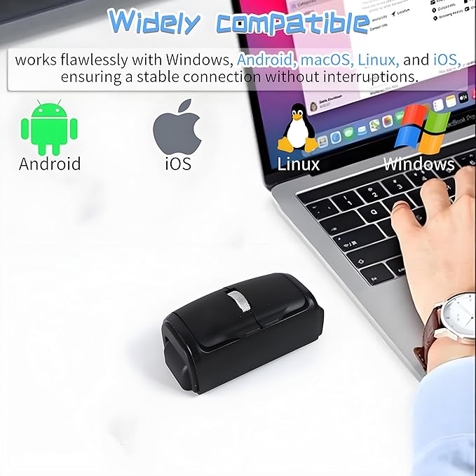 Mini Bluetooth Wireless Mouse Dual-Mode Lazy Finger Ring Mouse - Rotatable Horizontal & Vertical Use, Multi-System Compatible, Ultra Long Battery Life for Laptops, PCs, and Tablets (Black)