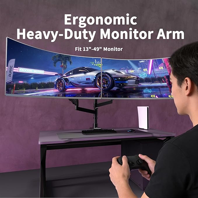 Dual Monitor Arm for 17-49 Inch Ultrawide Screens, Dual Monitor Mount Heavy Duty up to 44lbs, Adjustable Vertical Stacked Full Motion Dual Monitor Arm Desk Mount, 75/100mm VESA Mount, Black
