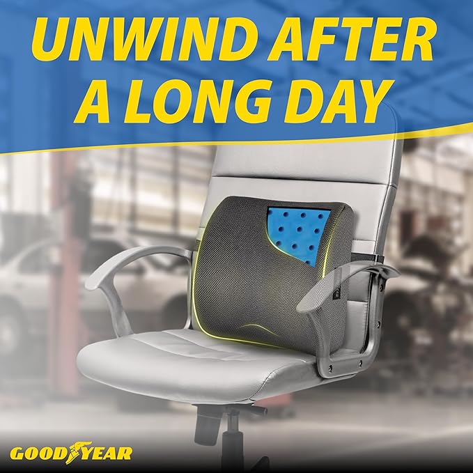 Goodyear Lumbar Support Car Seat Cushion with Cooling Gel β Accessories for Driving β Memory Foam Car Seat Lumbar Support Pillows, Office Chairs Cushion, Ergonomic Back Support, Desk Accessories