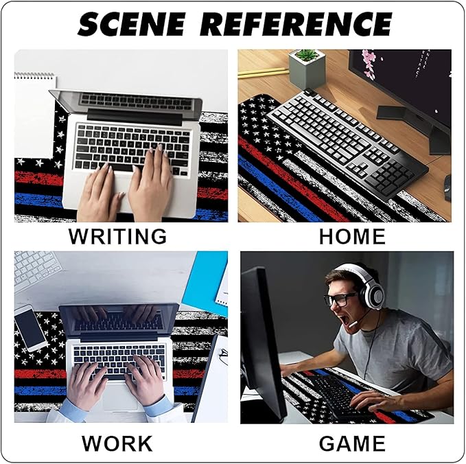 Extended Large Gaming Mouse Pad Red Blue American Flag XXL Size Keyboard Mouse Mat Desk Pad with Non Slip Rubber Base Stitched Edges Office Decor for Women Girls Men,35.4 x 15.7inch