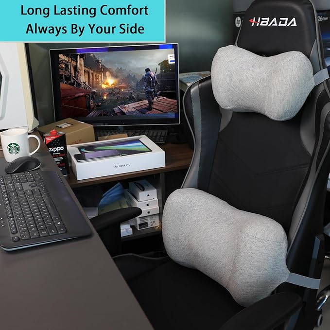 Lumbar Support Pillow for car,Car Neck Pillow Kit, Memory Foam Ergonomic Car Headrest and Lumbar Support for Driving Fatigue Relief, Comfort and Support Your Neck and Back