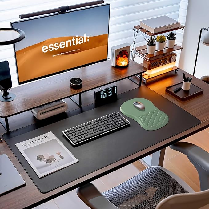 Ergonomic Mouse Pad Wrist Support,Green Mouse Pads with Wrist Rest,Non-Slip Pu Base Desktop Gaming Mousepad & Wrist Rests for Pain Relief, Computer, Office & Home