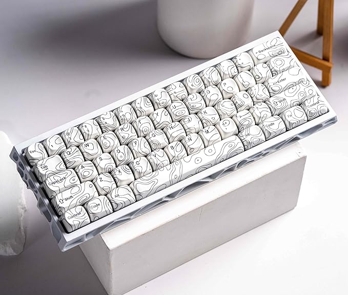 dagaladoo White Topographic Keycap Set, MOA Profile PBT Key caps 60 75 100 Percent,Dye-Sub 129-key Custom Keyboard Keycap for 100% 75% 65% 60% TKL US Layout Mechanical Keyboard