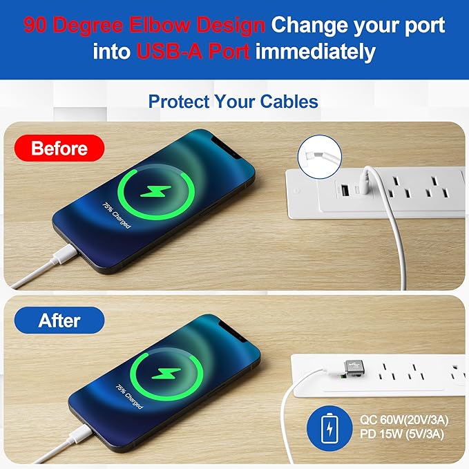 90 Degree USB C to USB Adapter 10Gbps, 4-Pack Right Angle Type-C (Male) to USB-A (Female) L-Shape Extender Converter Support Charge & Data Transfer for iPhone 16 15 Series, PC, Tablet, Laptop
