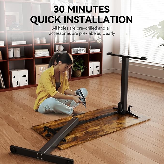 Electric Standing Desk,40x24 Inches Adjustable Height Stand up Desk, Sit Stand Home Office Desk with Splice Board, 3 Preset Heights,Equipped with Hooks,Ergonomic Computer Workstation,Brown