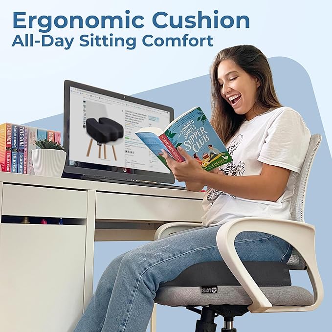 5 STARS UNITED Seat Cushion for Tailbone Pain Relief โ Memory Foam Cushion for Coccyx, Hip, Hemorrhoid, Sciatica & Post-Surgery Recovery โ Wheelchair, Car, Desk, Gaming & Office Chairs, D Gray